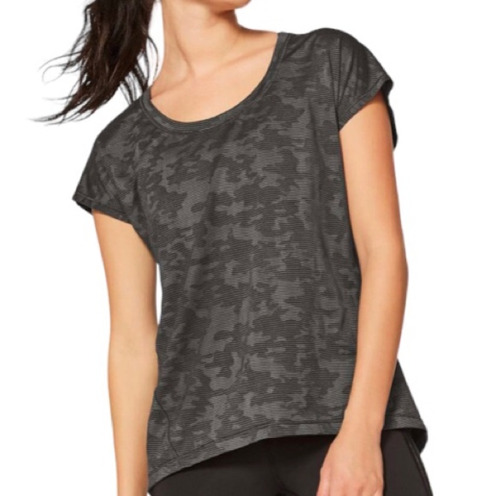 MED Lululemon Miles Ahead Short Sleeve Deep Camo Grey Black Tee T-shirt Top
